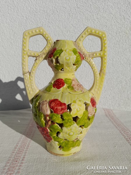 Art nouveau ceramic vase by Emil Fischer, circa 1900, damaged!