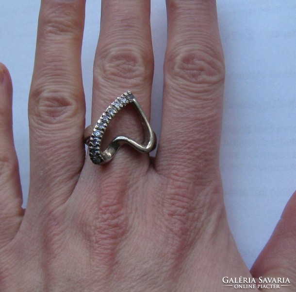 Nagy, köves szív ezüst gyűrű, nagy méret!