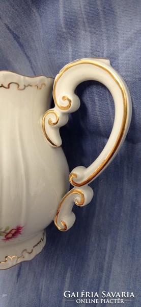 Beautiful, tiny floral, Zsolnay tea spout. Gold feathered. Factory
