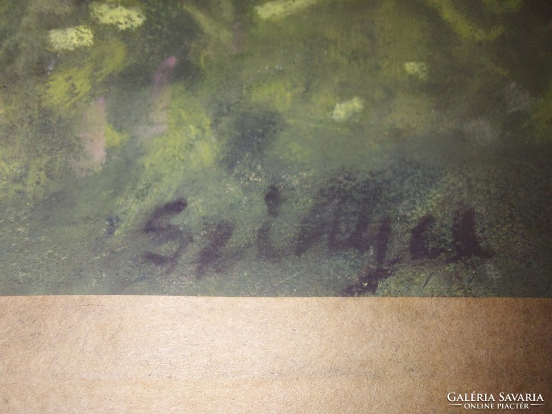 Szinyei signature pastel painting, size indicated!