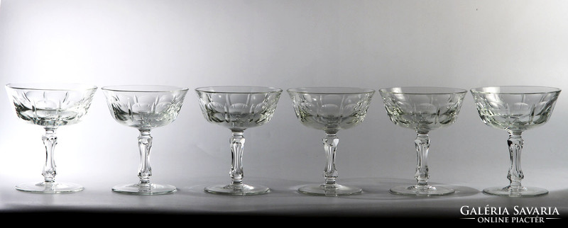 6 champagne glasses | polished incised peeled crystal goblet