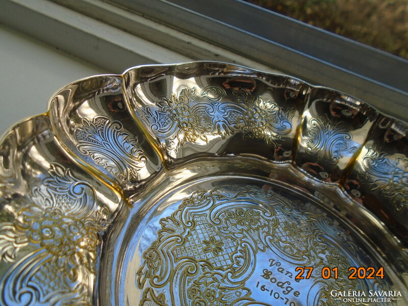 Engraved, silver-plated, laced, ribbed Barker Ellis English bowl