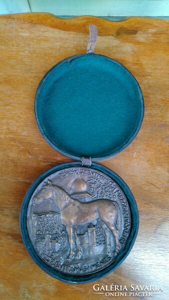 Equestrian commemorative medal in leather case