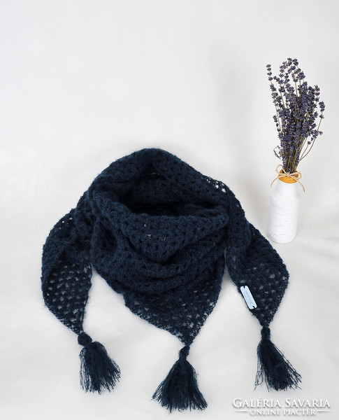 Dark blue crochet shawl-scarf