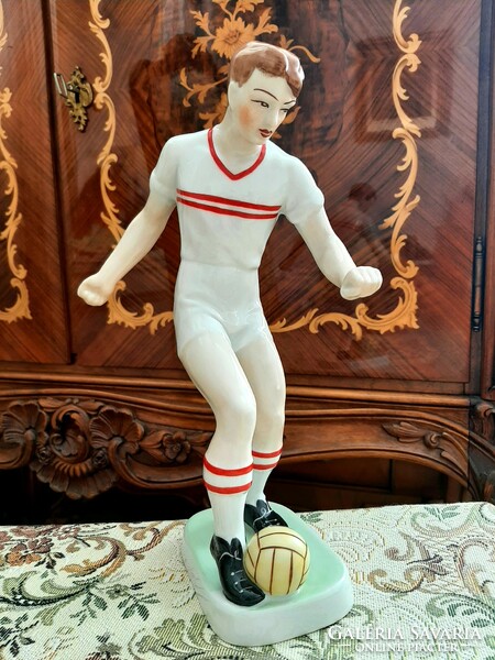 Hollóháza football player hand-painted porcelain large size