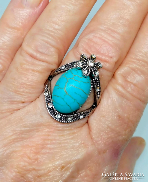 Tibetan silver turquoise stone ring 281