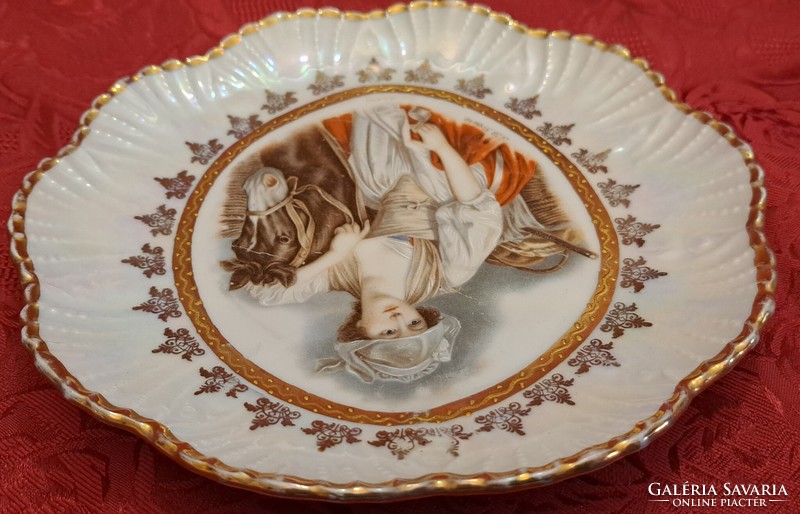 Antik szecessziós hölgy tányér, ritka porcelán falitányér (L4466)