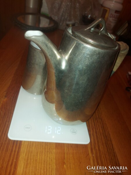 Silver-plated copper-coated porcelain teapot and milk spout