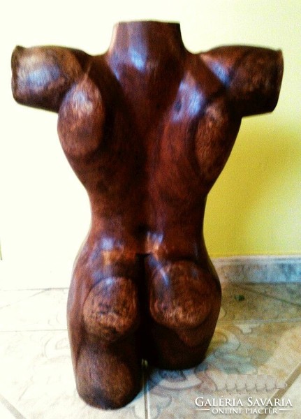 Full-length female nude torso, large polished antique rosewood wooden statue, unique rarity