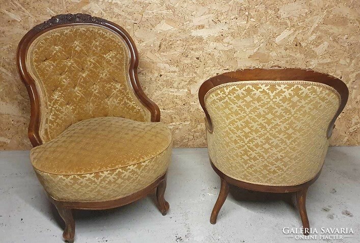 Beautiful neo-baroque antique lady's armchair with new upholstery, armchairs in a pair - 2 pcs