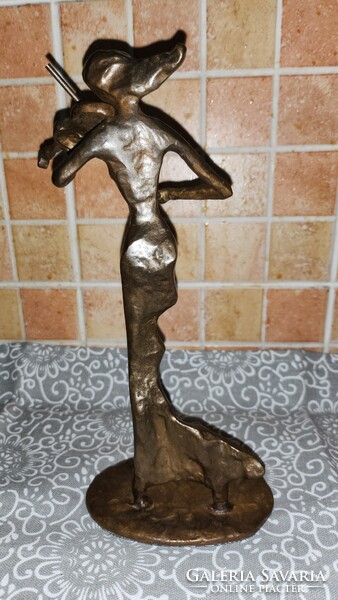 Bronze modern sculpture girl with violin