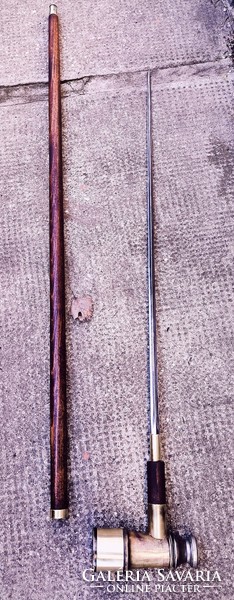 Régi sétapálca,sétabot Réz làtcső távcső fogós tőrös bot kard , használható àllapot.