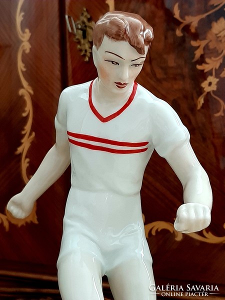 Hollóháza football player hand-painted porcelain large size