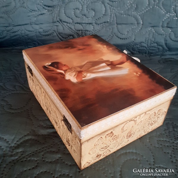 Kislányos romantikus, vintage fa doboz,kézműves