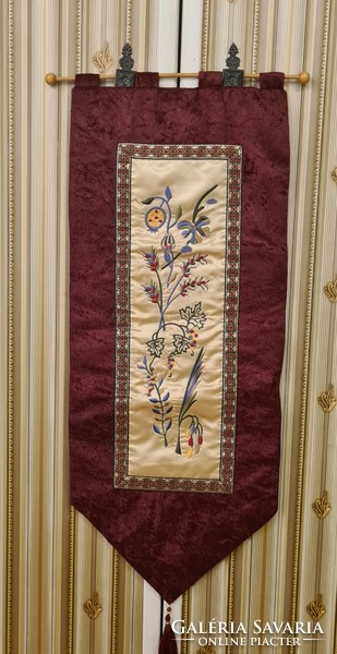 Embroidered silk and velvet Israeli tapestry with the 7 holy biblical plants