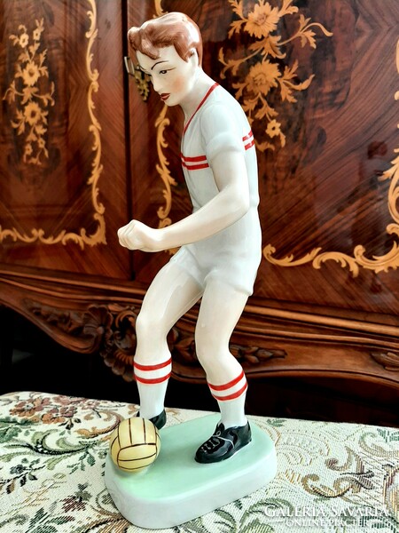 Hollóháza football player hand-painted porcelain large size