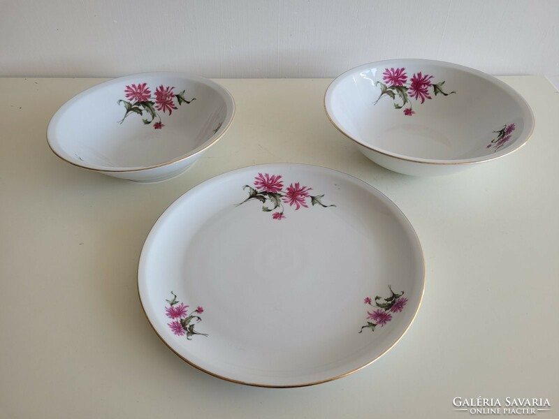 Old retro lowland porcelain large bowl with flower pattern 3 pcs