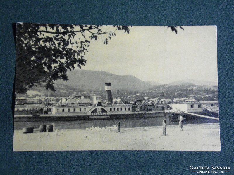 Postcard, tahitófalu, ship station, port, lányfalu paddle wheel steamboat