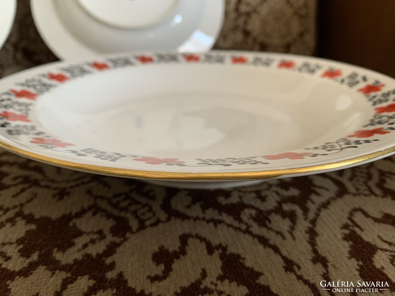 Kalocsai kézzel festett mélytányér - 6 db porcelán magyaros leveses tányér
