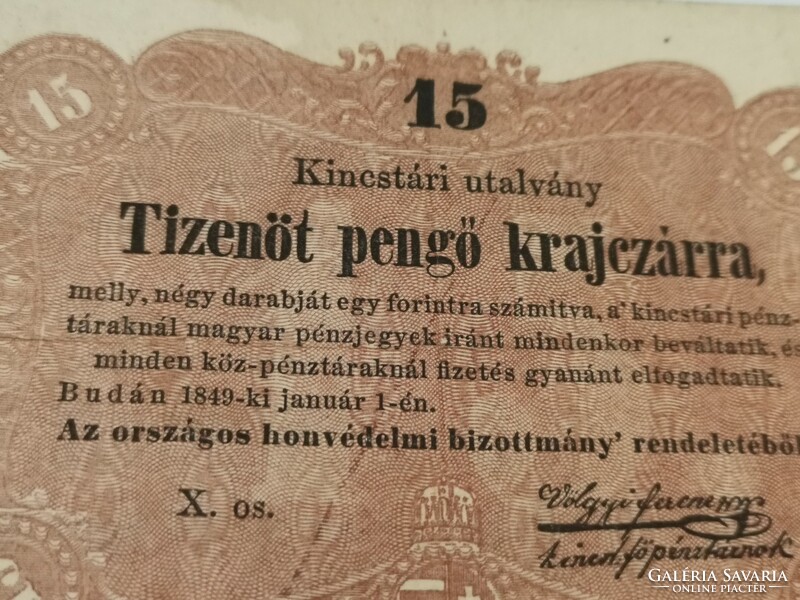 15 pengő krajczarra 1849