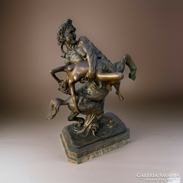 Albert-ernest carrier-belleuse - abduction of hippodameia bronze statue on marble plinth