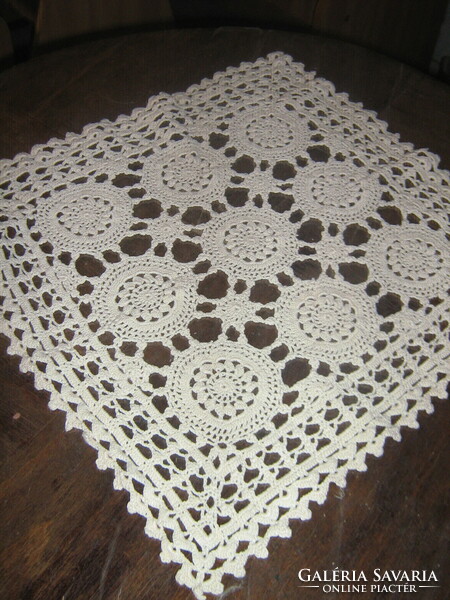 Hand-crocheted beige tablecloth with beautiful Art Nouveau features