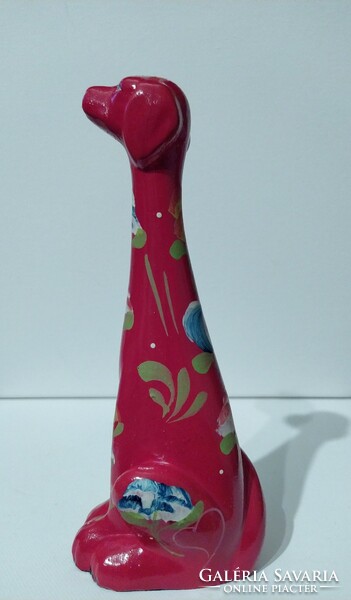 Italian hand painted floral red ceramic dog