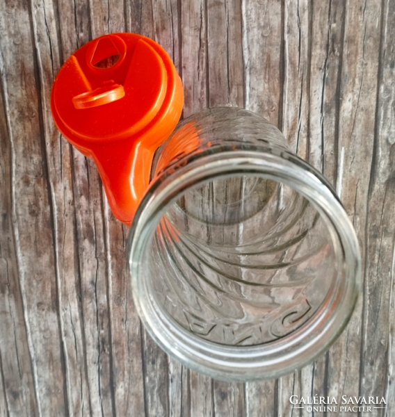 Vintage glass pitcher with tang lid, spout from the 70s