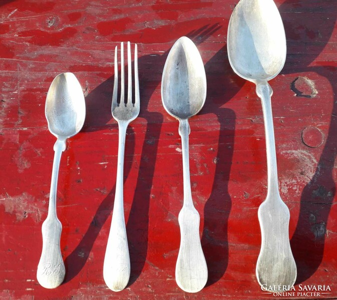 4 Pcs. Old silver spoon, fork.