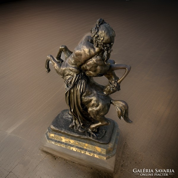 Albert-ernest carrier-belleuse - abduction of hippodameia bronze statue on marble plinth