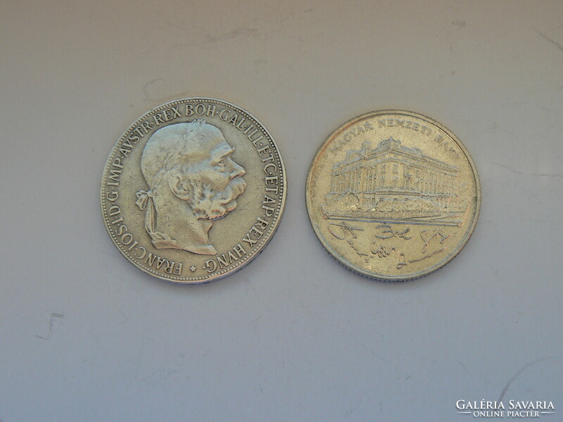 2 silver coins in one, k.U.K. Austria 5 kroner 1900, 200 ft 1993, original!