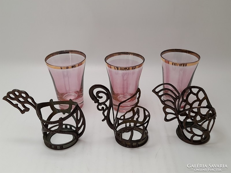 Short drinking glasses in an animal figure holder, 3 pcs