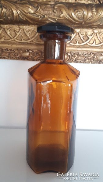 Old 21 cm amber stoppered apothecary bottle