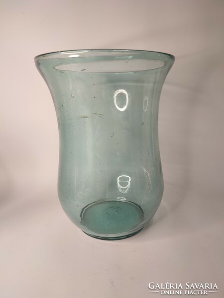 Old green Zemplén huta blown glass vase