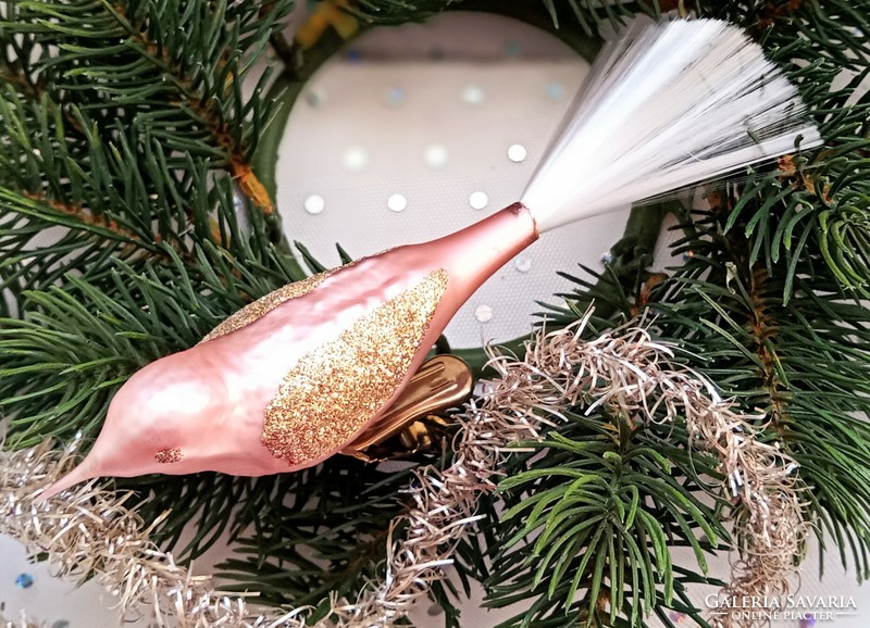 Üveg csipeszes nagy madárka karácsonyfa dísz 9-14cm