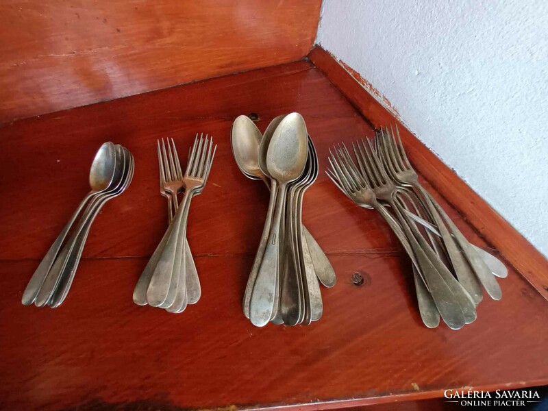 Antique marked alpaca cutlery set - cutlery set of 43 pieces