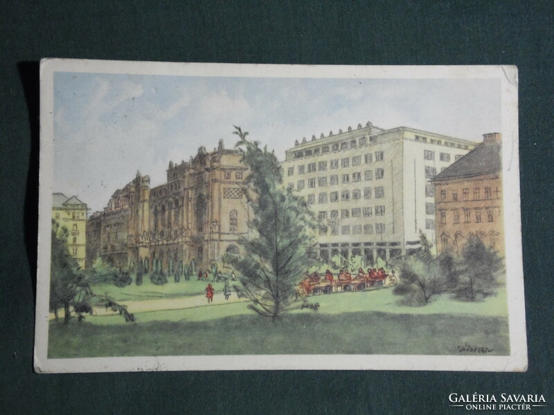 Postcard, Budapest, Molotov Square, István Zádor graphics, etching