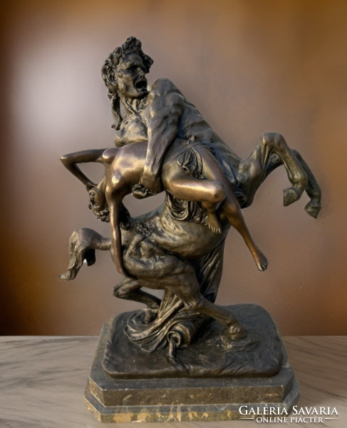 Albert-ernest carrier-belleuse - abduction of hippodameia bronze statue on marble plinth