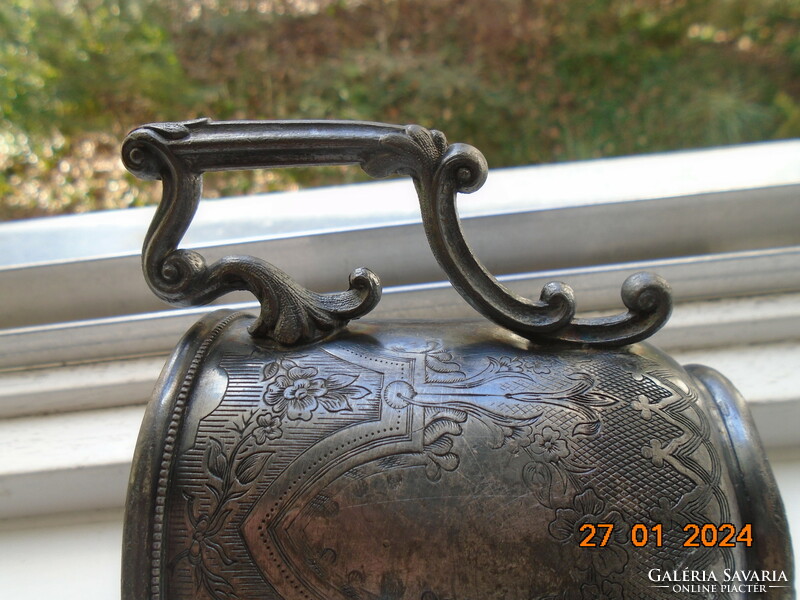 Late 19th century reed&barton Victorian silver-plated pewter baptism cup with decorative tongs, rich patterns