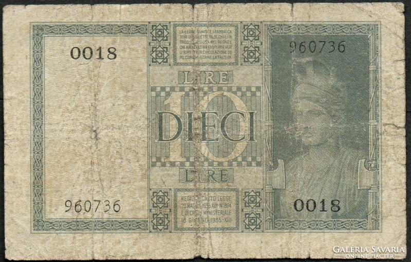 D - 009 -  Külföldi bankjegyek: 1935 Olaszország, 10 líra