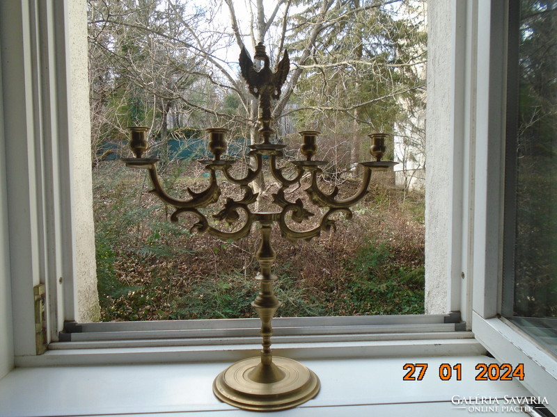 Spectacular 18th-century bronze Judaic candlestick with heraldic crowned Polish eagle