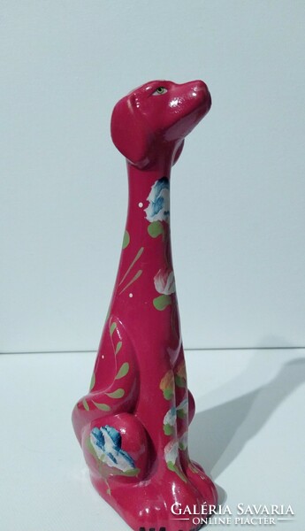 Italian hand painted floral red ceramic dog