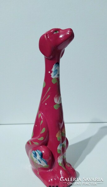 Olasz kézzel festett virágos piros kerámia kutya