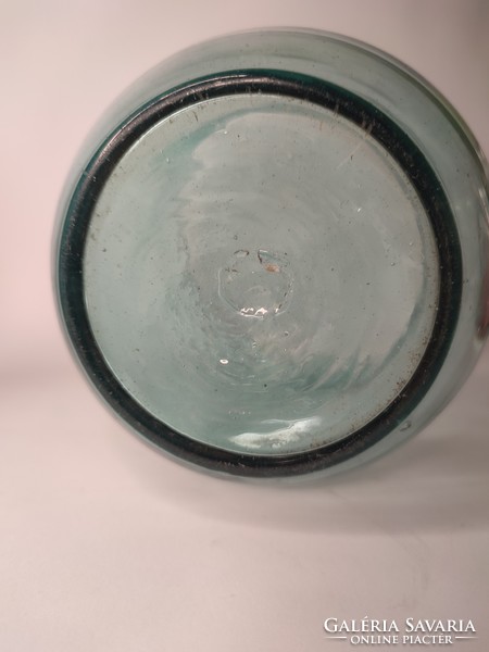 Old green Zemplén huta blown glass vase