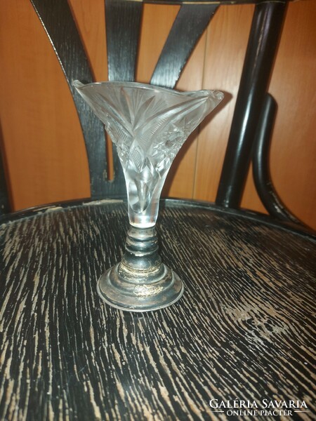 Crystal vase with silver base, 14 cm high