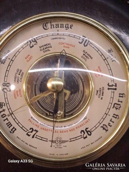 Régi angol barométer 13 cm átmérőjű időjós fali hőmérő