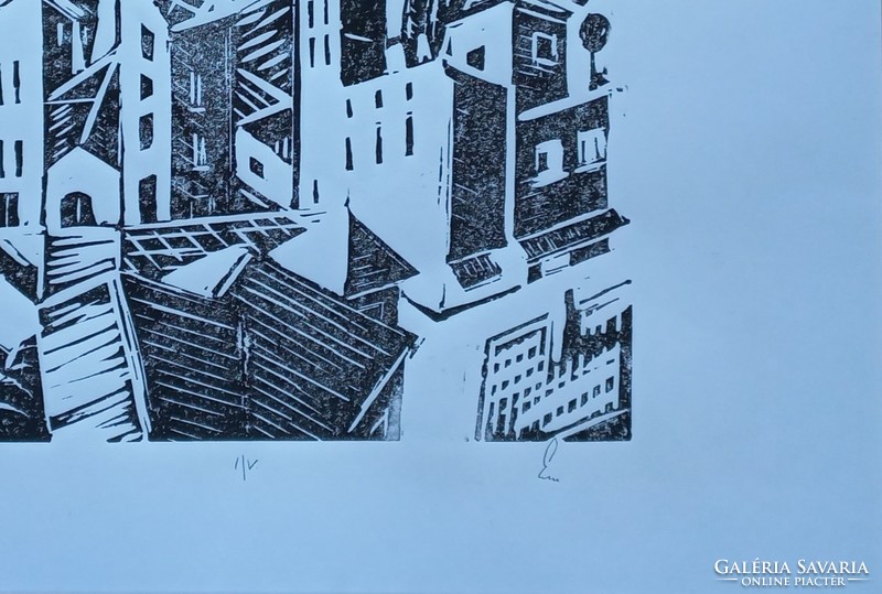 Italian Town - linocut print