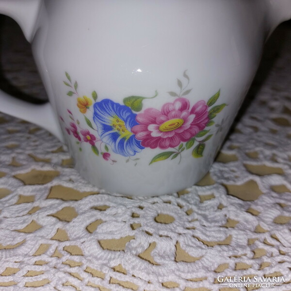 Hollóháza coffee pouring porcelain, beautiful pink-blue flowers