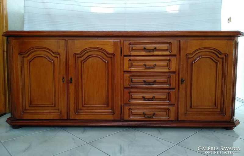 Large chest of drawers with an oak front, length: 196 cm, height: 80.5 cm, width: 43 cm. The wardrobe is beautiful, flawless