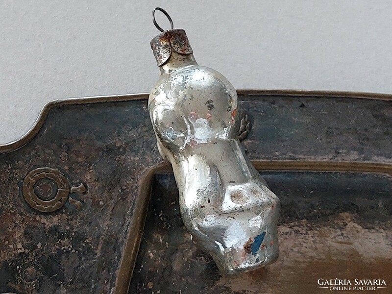 Old glass Christmas tree ornament silver little girl monkey glass ornament